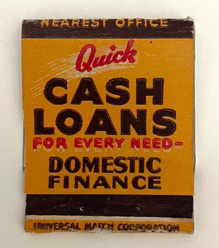 mid 20th century vintage framed matchbook from quick cash loans 9176