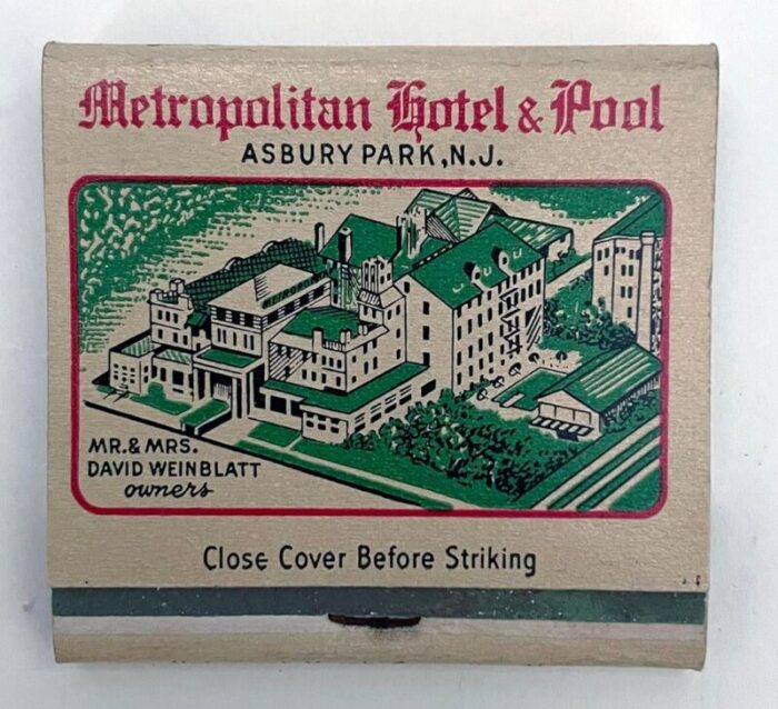 mid 20th century vintage framed matchbook from the metropolitan hotel in asbury park n j 4014