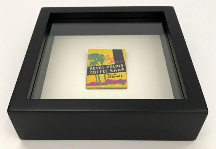 mid 20th century vintage framed matchbook from the royal palms coffee shop in palm springs c a 7141