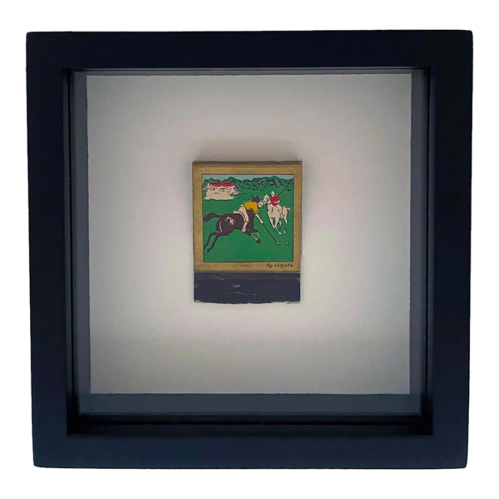 mid 20th century vintage framed matchbook with polo theme 9070