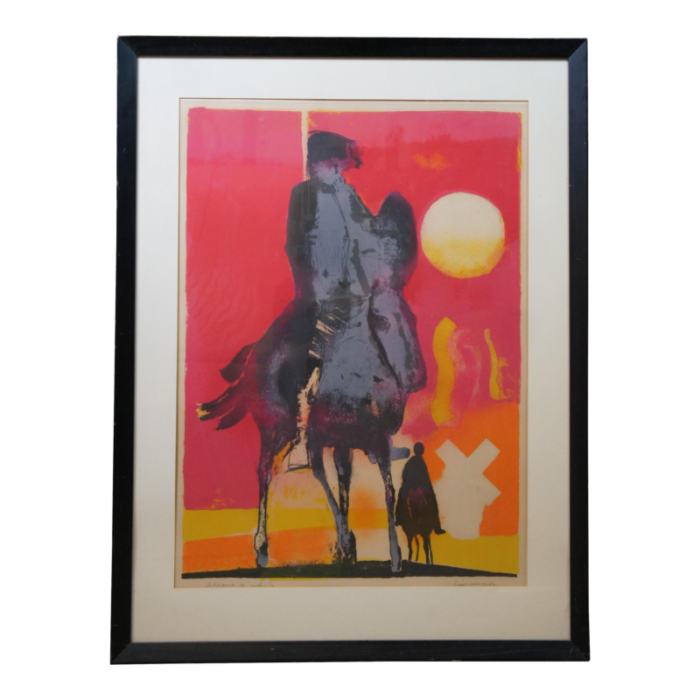 mid 20th century vintage paul guiramand don quixote sunset horseback lithograph 34 framed 5217