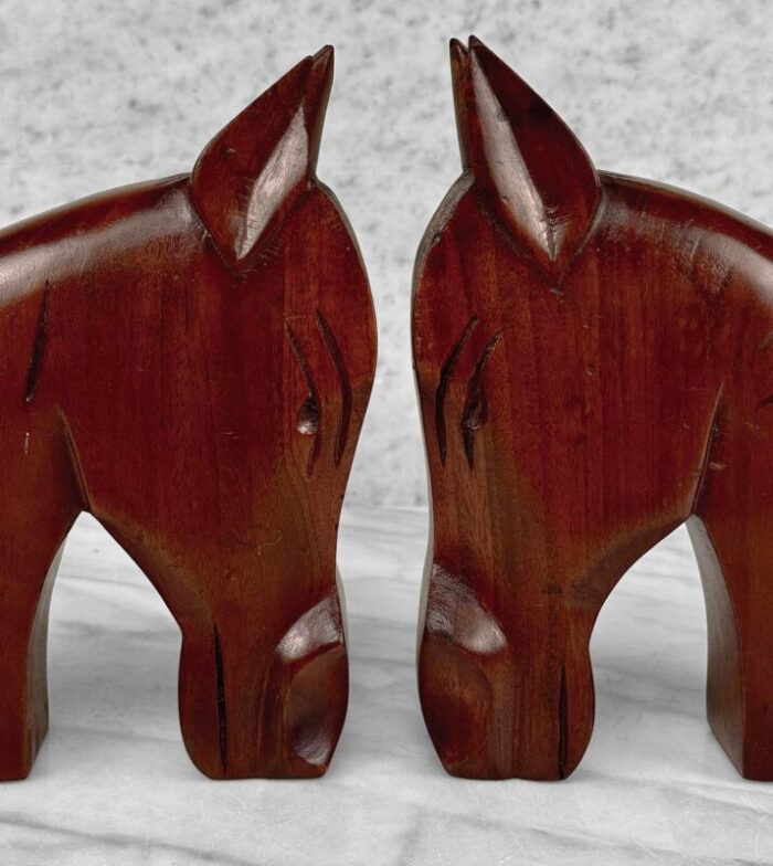 mid century art deco teak carved horse library bookends a pair 0371