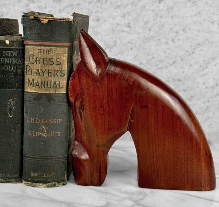 mid century art deco teak carved horse library bookends a pair 5452