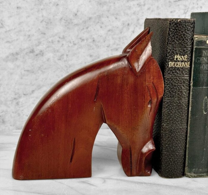 mid century art deco teak carved horse library bookends a pair 5754