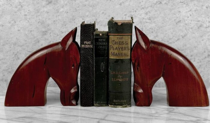 mid century art deco teak carved horse library bookends a pair 6039