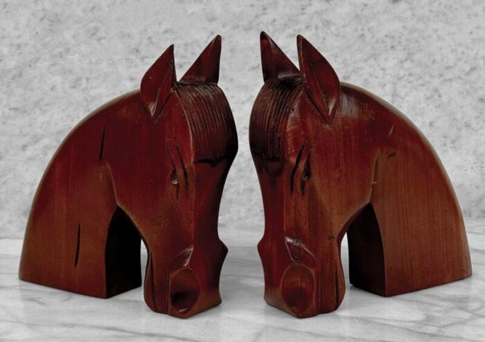 mid century art deco teak carved horse library bookends a pair 6348