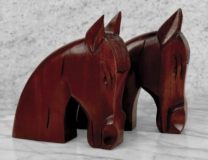 mid century art deco teak carved horse library bookends a pair 7981