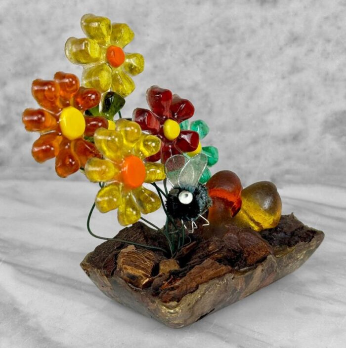 mid century boho lucite flowers and mushrooms figural sculpture 2134