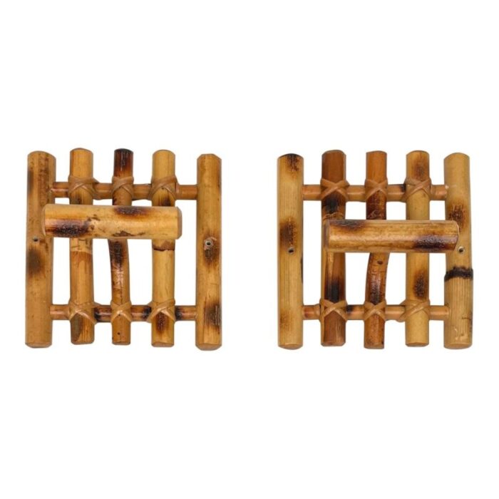 mid century coat racks in bamboo rattan italy 1970s set of 2 1