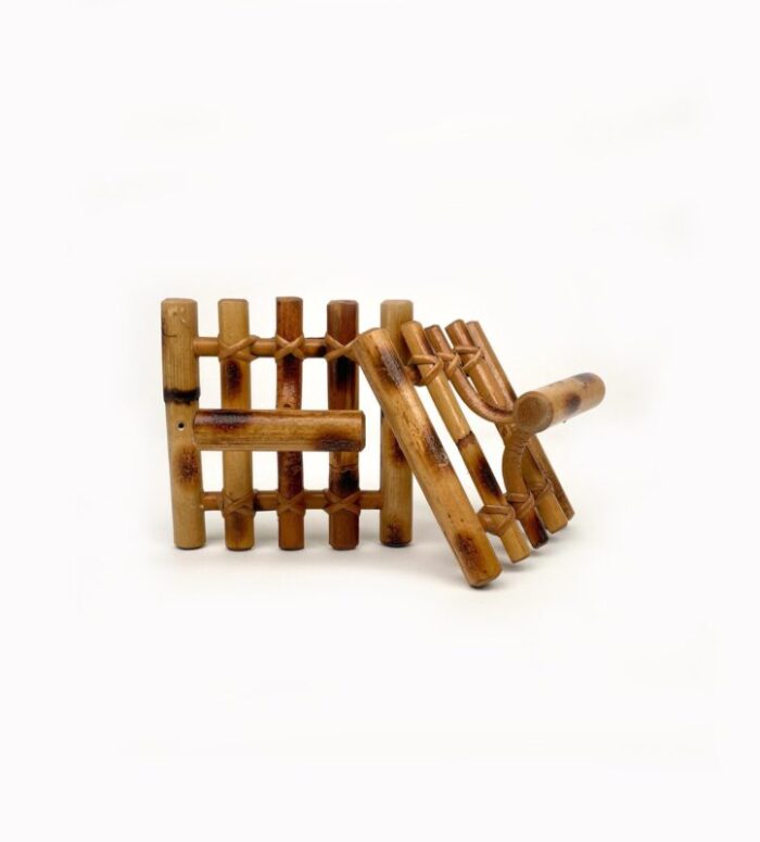 mid century coat racks in bamboo rattan italy 1970s set of 2 10