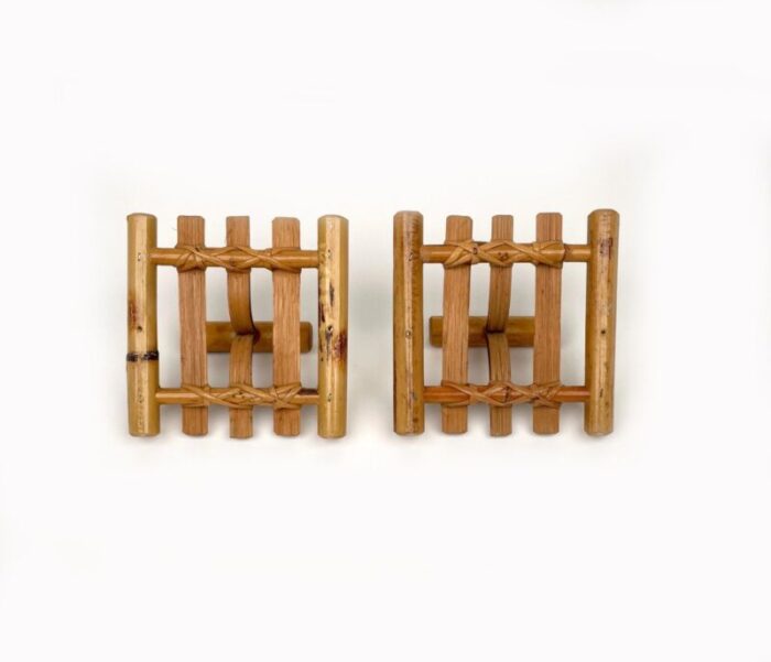 mid century coat racks in bamboo rattan italy 1970s set of 2 12