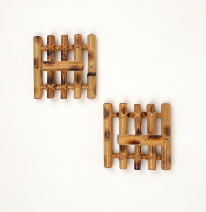 mid century coat racks in bamboo rattan italy 1970s set of 2 4