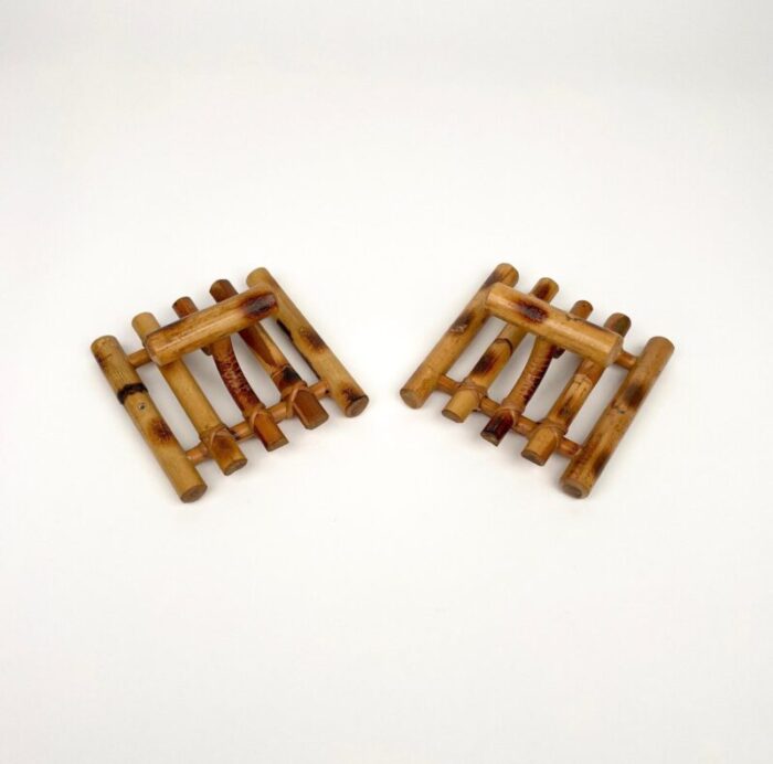 mid century coat racks in bamboo rattan italy 1970s set of 2 9