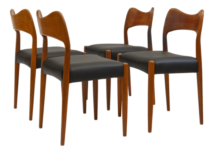 mid century danish teak and leather dining chairs by arne hovmand olsen 1960s set of 4 0155