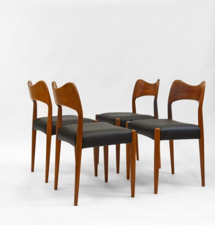 mid century danish teak and leather dining chairs by arne hovmand olsen 1960s set of 4 2038