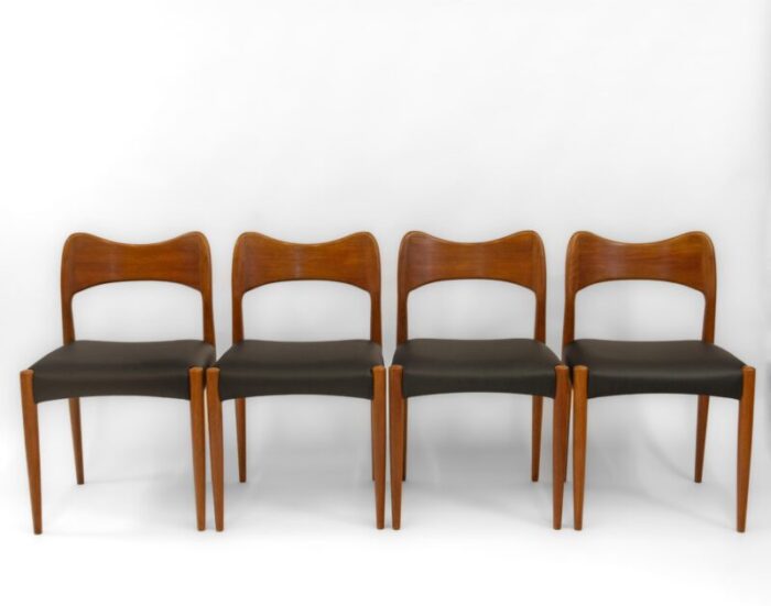 mid century danish teak and leather dining chairs by arne hovmand olsen 1960s set of 4 5028