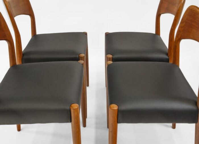 mid century danish teak and leather dining chairs by arne hovmand olsen 1960s set of 4 9527