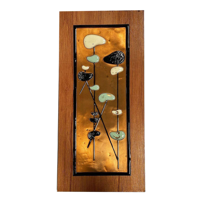 mid century enamel copper art wall sculpture by wanda irwin 1330