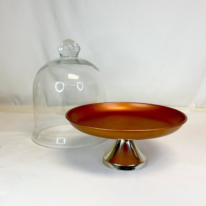 mid century french rustic european boho chic copper dessert stand with cloche 4708