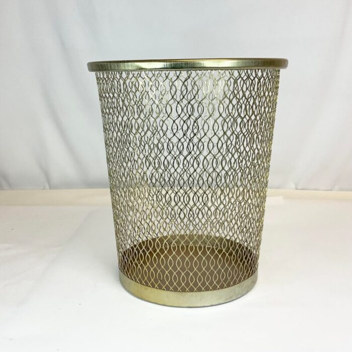 mid century hollywood regency atomic metal mesh wastebasket 3559