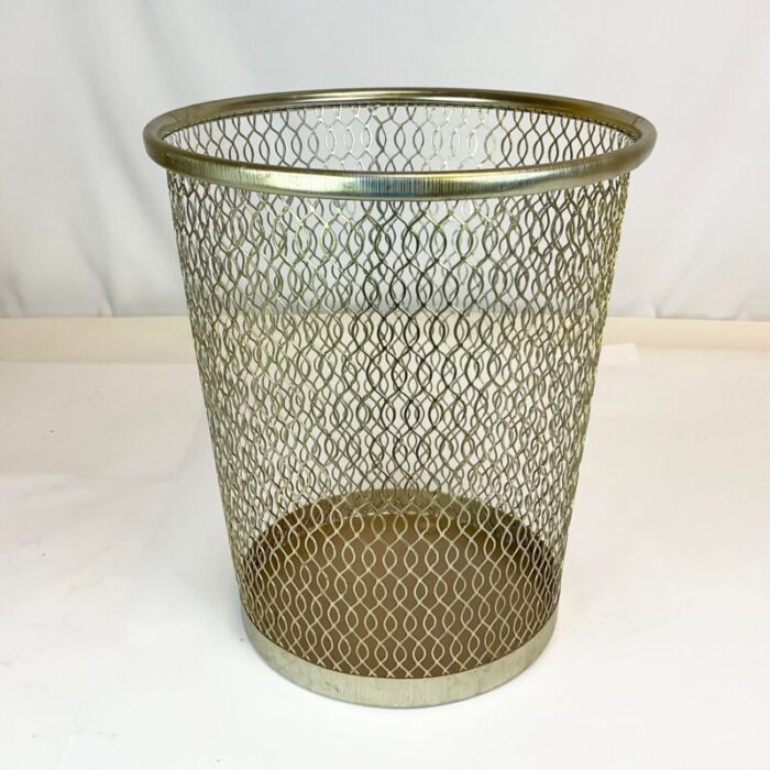 mid century hollywood regency atomic metal mesh wastebasket 4285