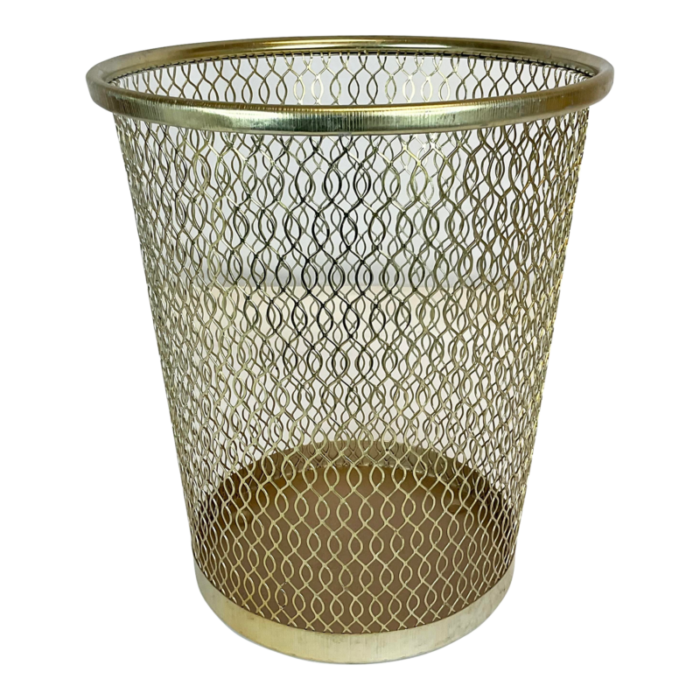 mid century hollywood regency atomic metal mesh wastebasket 6443