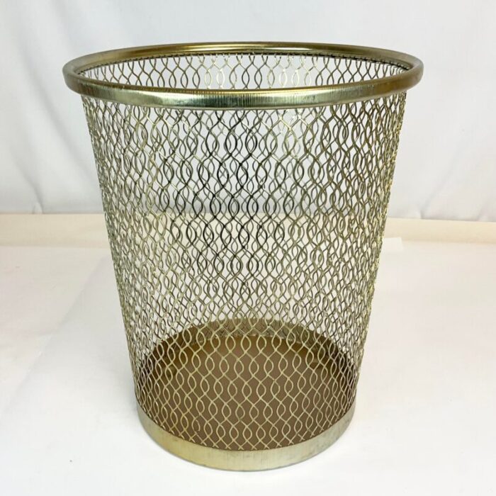 mid century hollywood regency atomic metal mesh wastebasket 9884