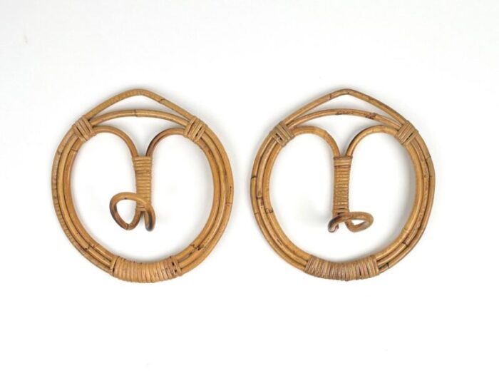 mid century italian coat racks in rattan and bamboo 1960s set of 2 2