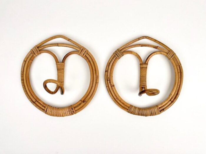 mid century italian coat racks in rattan and bamboo 1960s set of 2 4