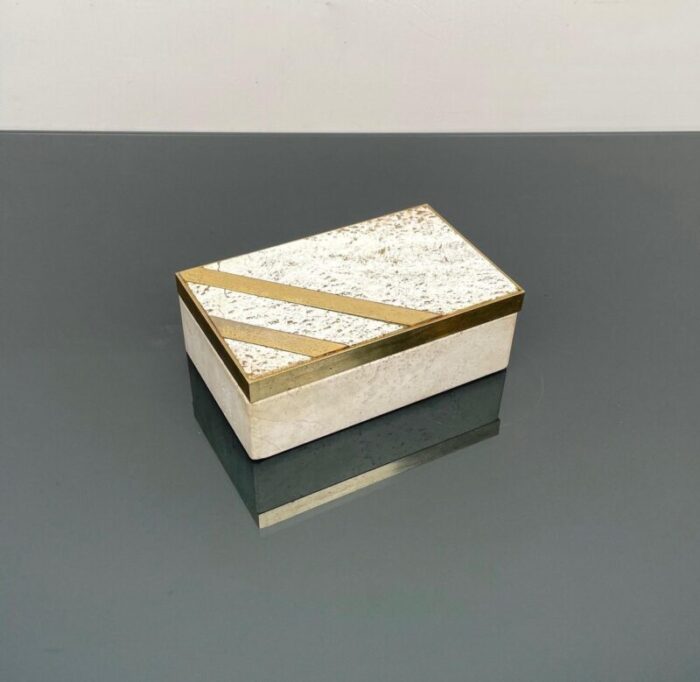 mid century italian rectangular box in travertine and brass 1970s 10