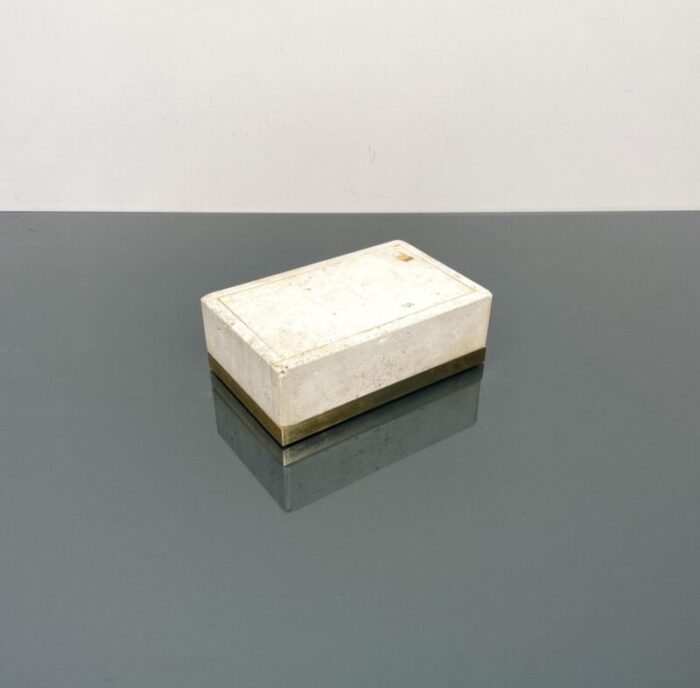 mid century italian rectangular box in travertine and brass 1970s 12