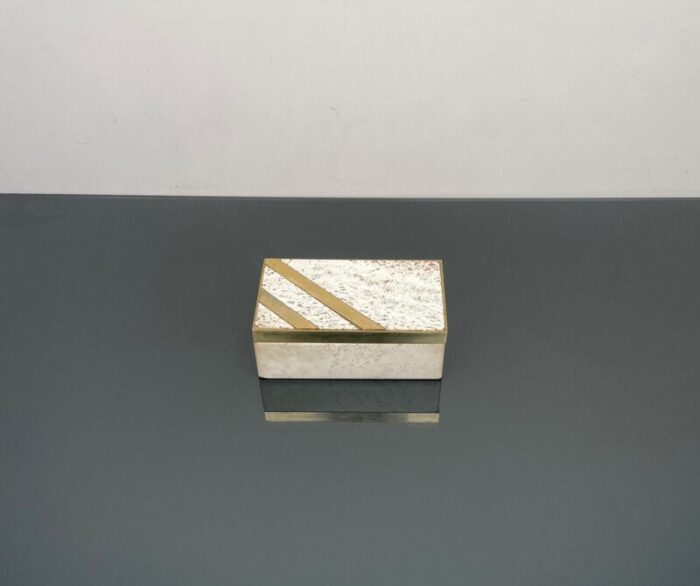 mid century italian rectangular box in travertine and brass 1970s 3