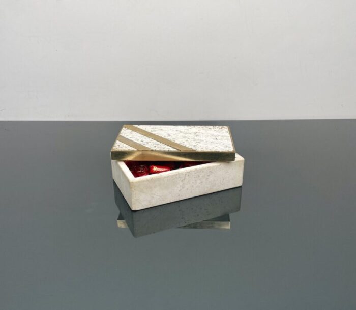 mid century italian rectangular box in travertine and brass 1970s 8