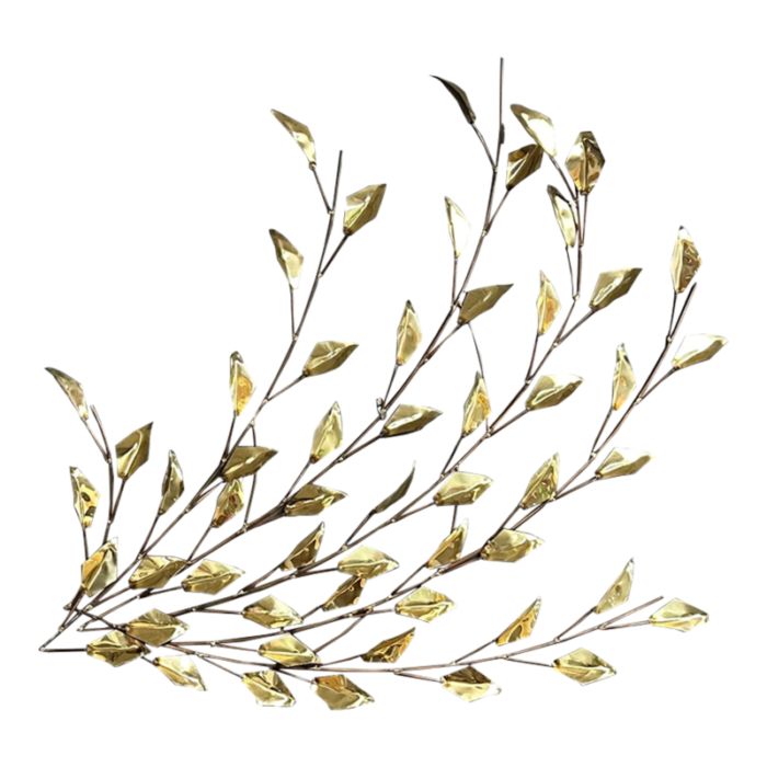 mid century large brass and copper leaves branch wall sculpture 5348