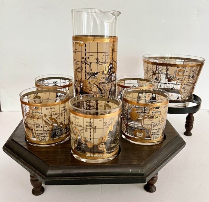 mid century map of the world barware cera set of 10 7490