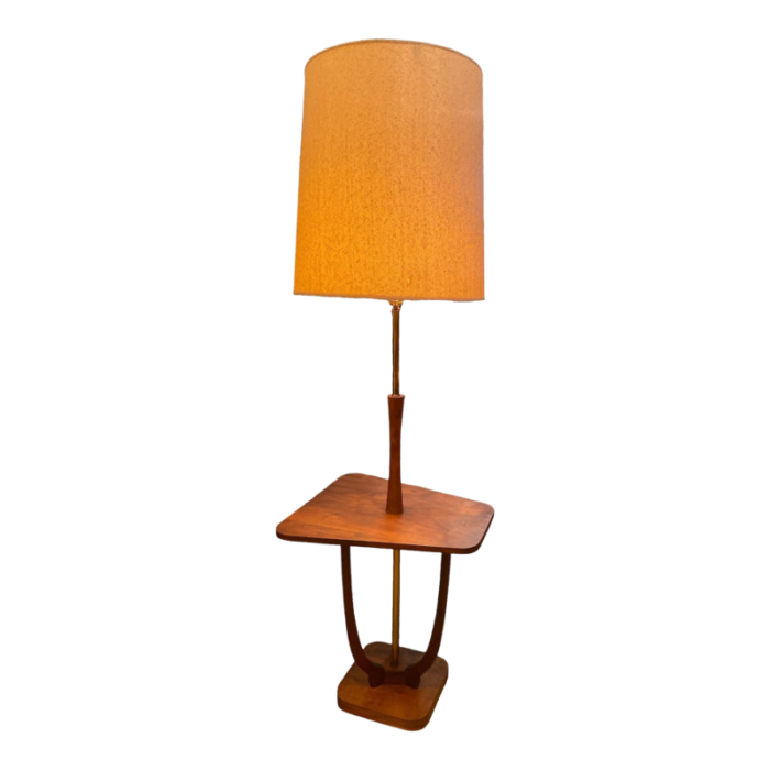 mid century modern brassand walnut floor lamp 8370