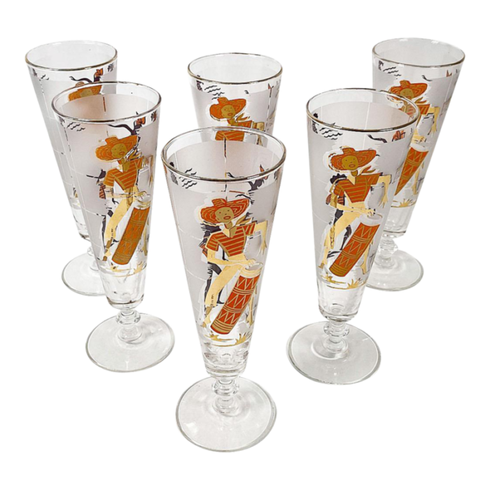 mid century modern calypso and caribbean themed libbey pilsner glasses set of 6 0540