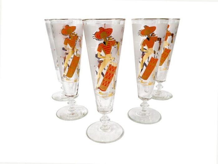 mid century modern calypso and caribbean themed libbey pilsner glasses set of 6 4193