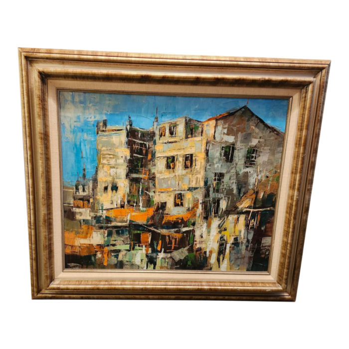 mid century modern impressionistic street scene circa 1960s framed 9833