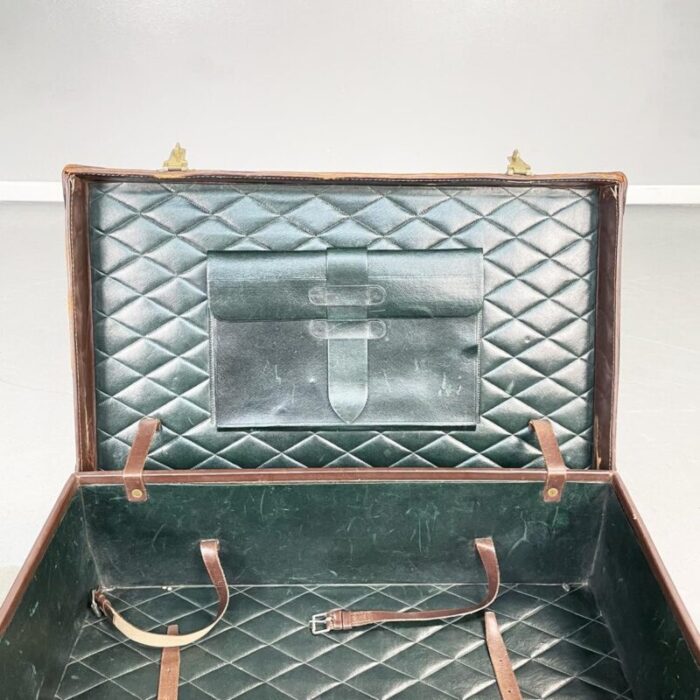 mid century modern italian brown and green leather luggage 1970s 13