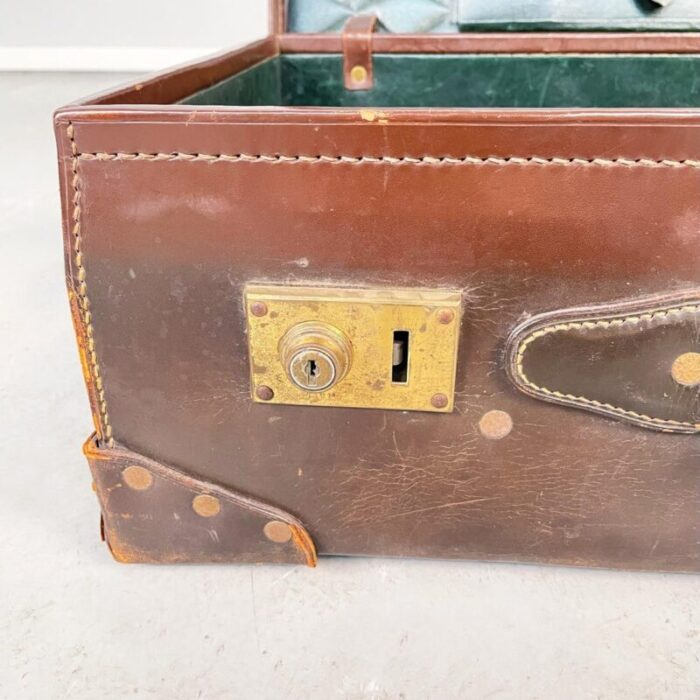 mid century modern italian brown and green leather luggage 1970s 19