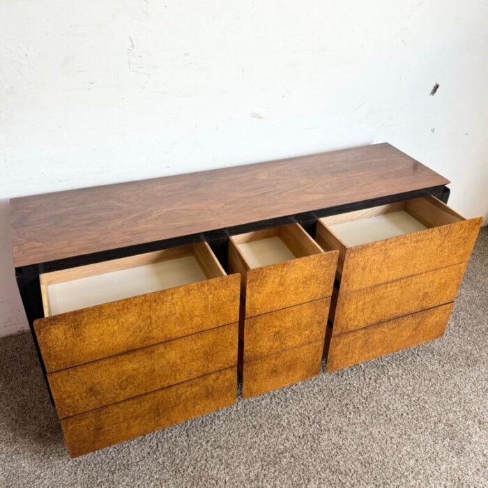 mid century modern oak and burl wood dresser by lane furniture 2371