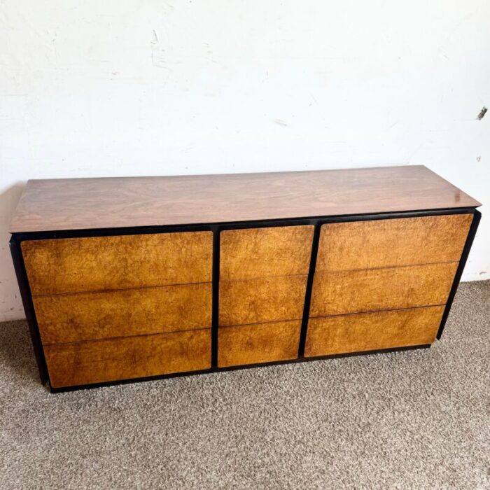 mid century modern oak and burl wood dresser by lane furniture 2708