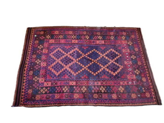 mid century modern red and blue colors kilim rug 1