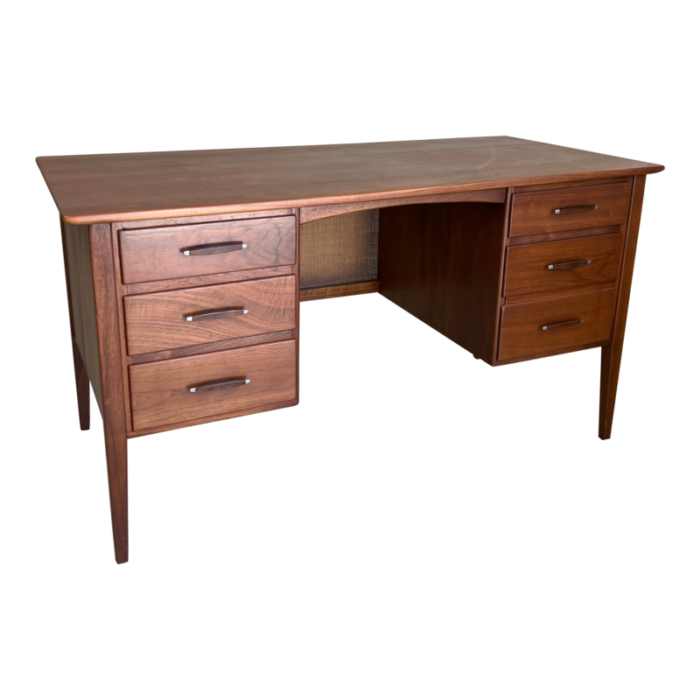 mid century modern walnut and cane desk by conant ball 7211