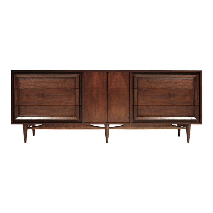 mid century modern walnut credenza c 1950s 0007