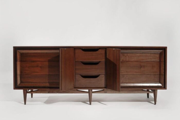 mid century modern walnut credenza c 1950s 1655