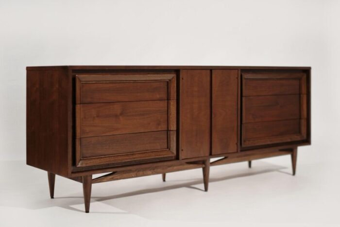 mid century modern walnut credenza c 1950s 7203