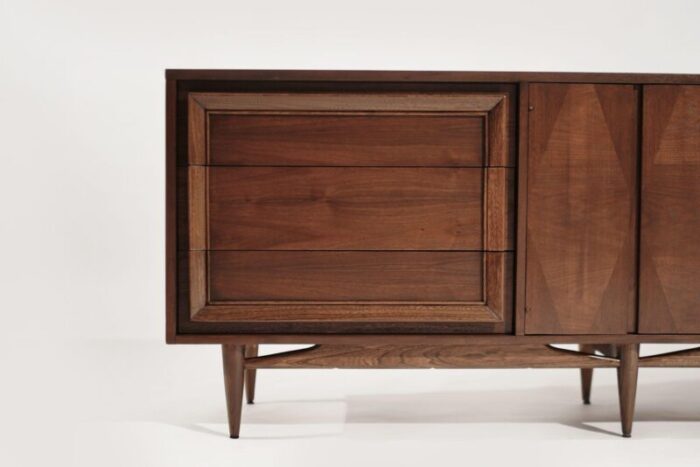 mid century modern walnut credenza c 1950s 9532