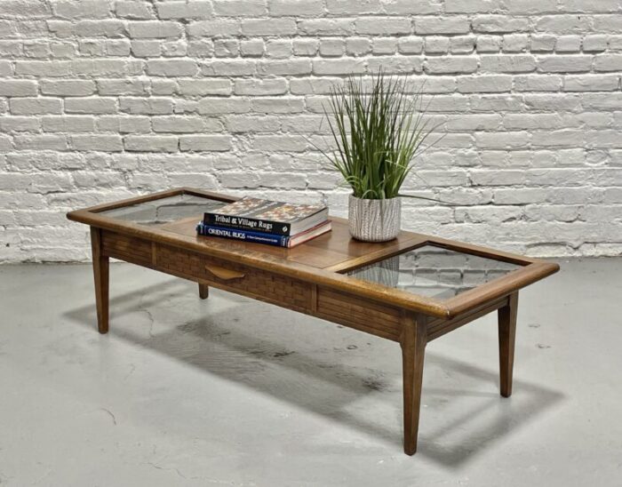 mid century modern walnut smoked glass coffee table by lane furniture 3781